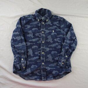 Ralph Lauren Kids Youth Boy Blue Camouflage Button Down Shirt Size 7
